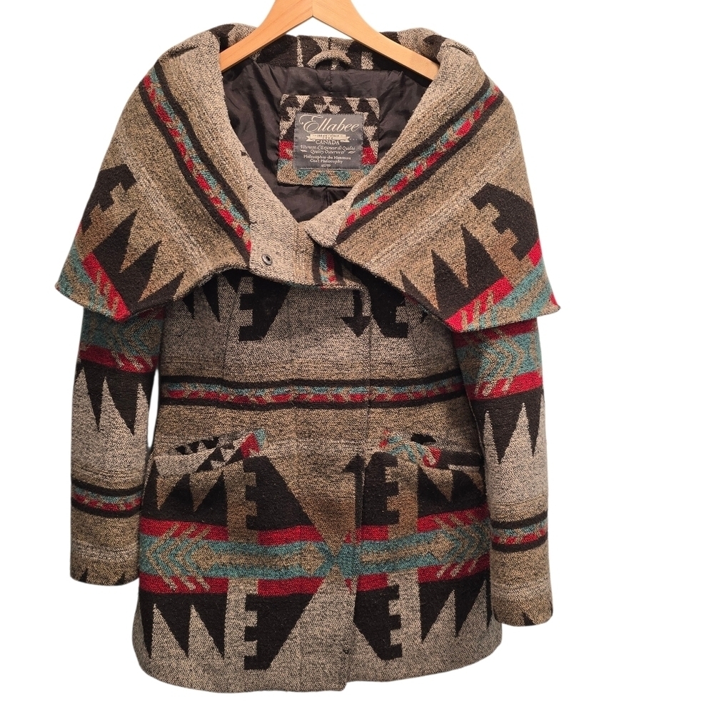 Ellabee Southwestern Aztec Pattern Hooded Coat Size XS